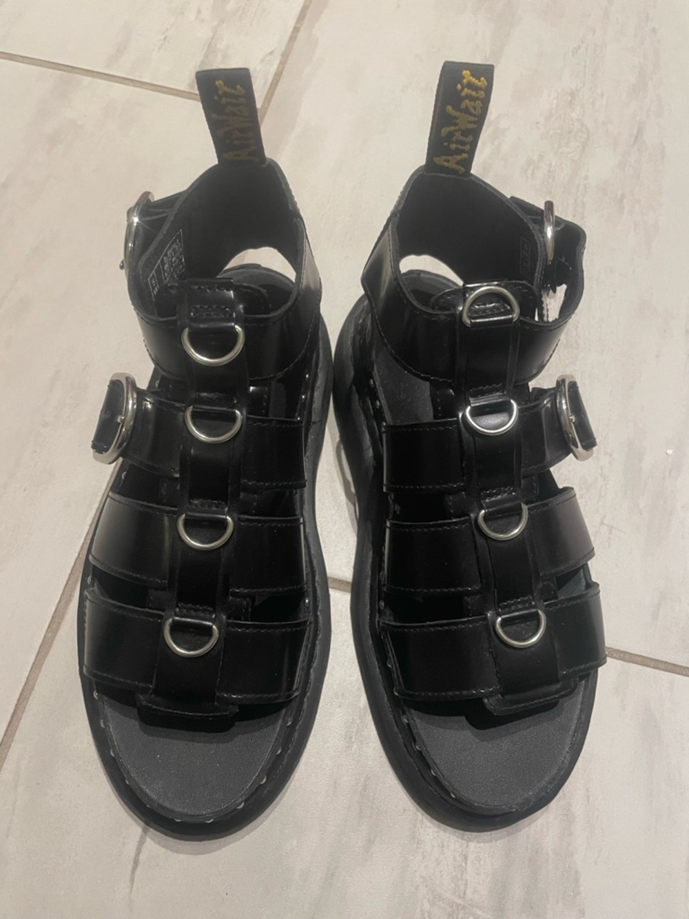 Dr. Martens Black Chunky Gladiator Sandals with Silver Hardware